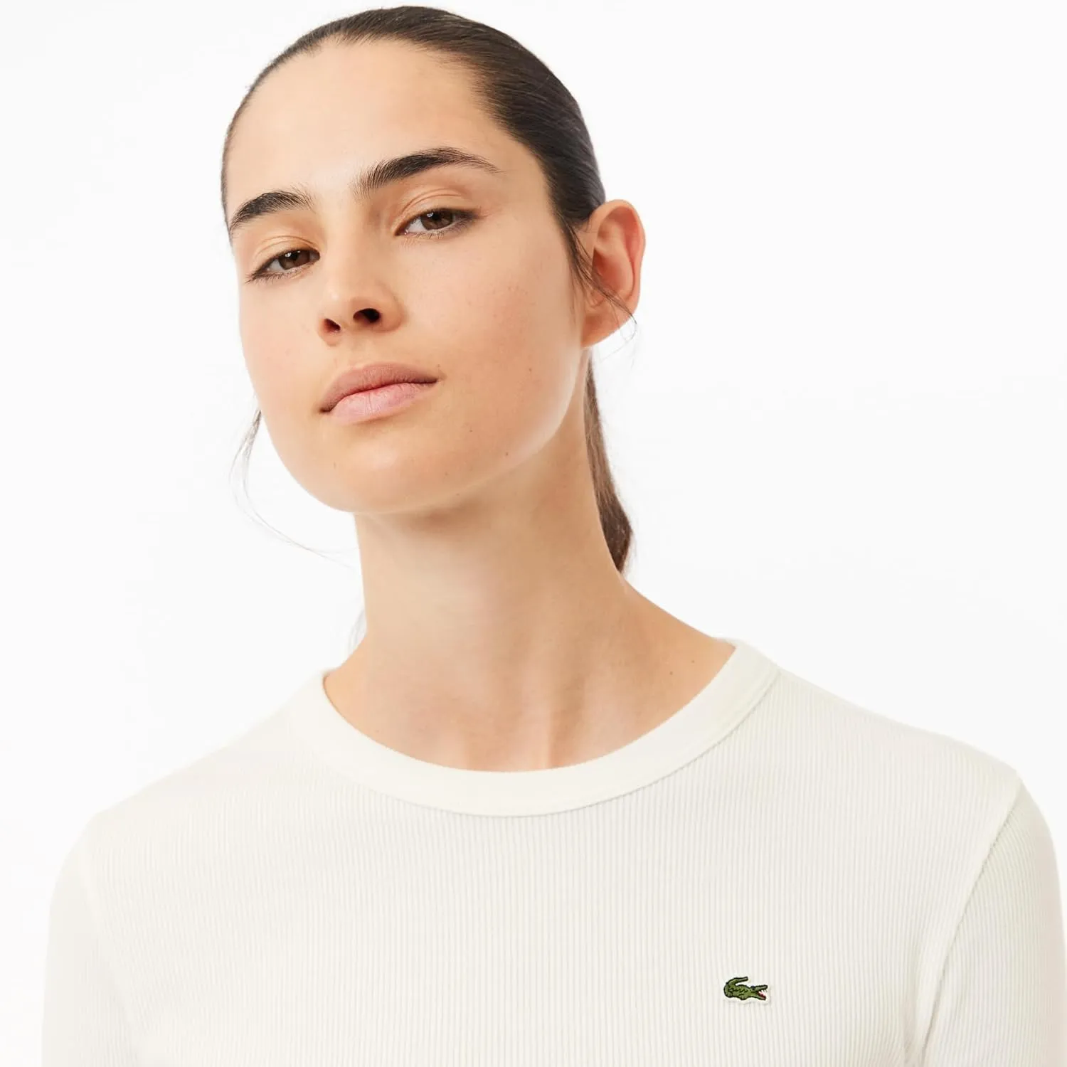 Lacoste Women's Long Sleeved Ribbed Cotton T-Shirt