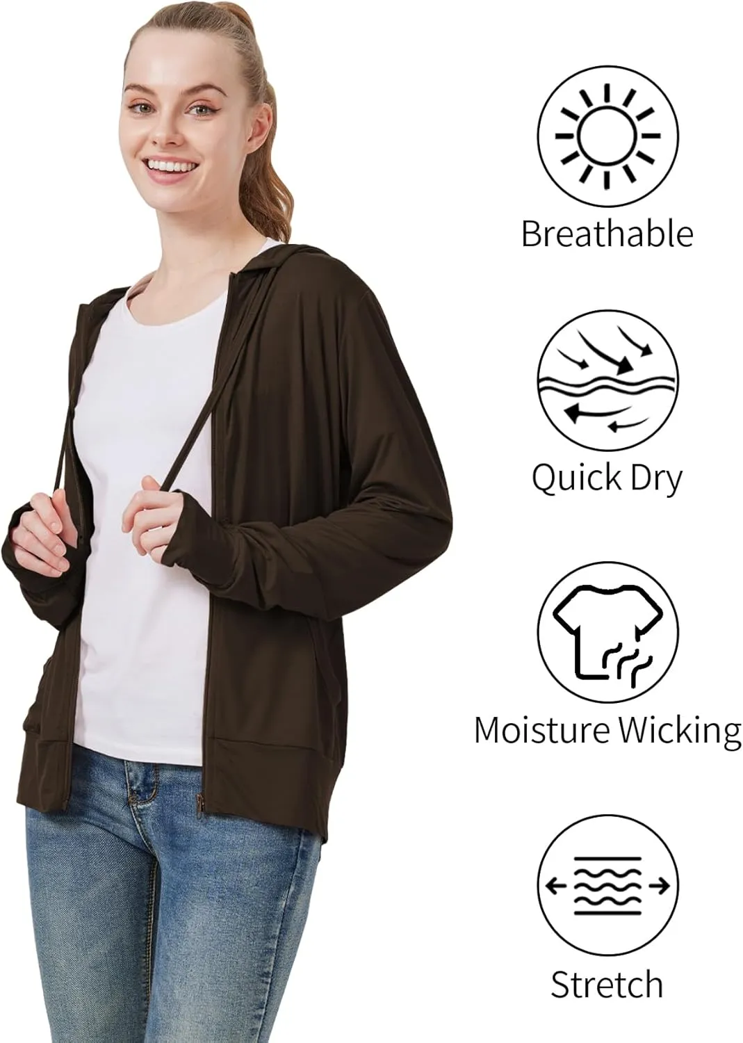 LETAOTAO Womens' Lightweight Zip Up Hoodies Stretch Thin Summer Jackets For Women