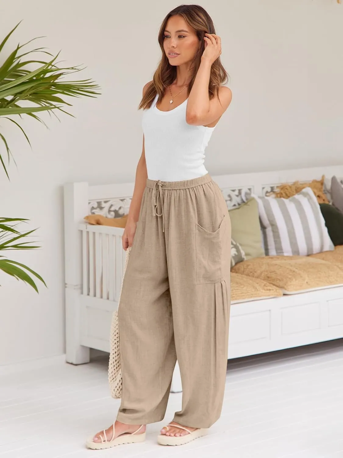 LILLUSORY Womens Linen Wide Leg Pants 2025 Casual Loose Lightweigt Beach Palazzo Harem Pants