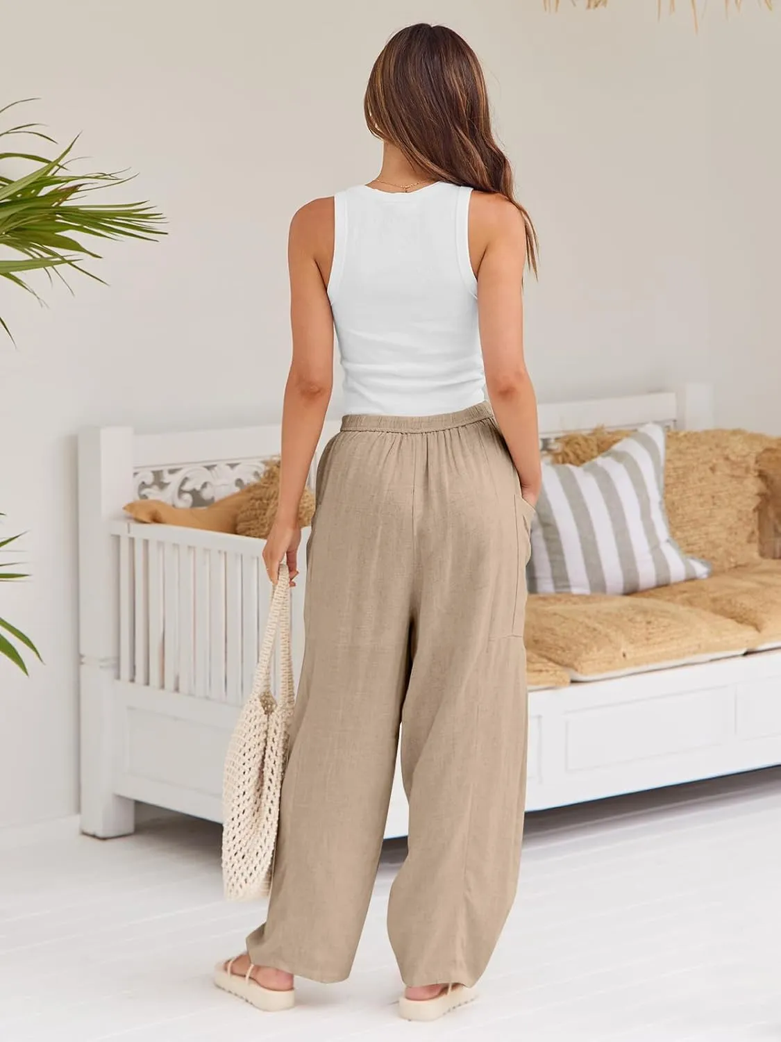 LILLUSORY Womens Linen Wide Leg Pants 2025 Casual Loose Lightweigt Beach Palazzo Harem Pants