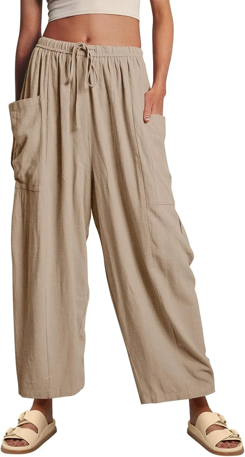 LILLUSORY Womens Linen Wide Leg Pants 2025 Casual Loose Lightweigt Beach Palazzo Harem Pants