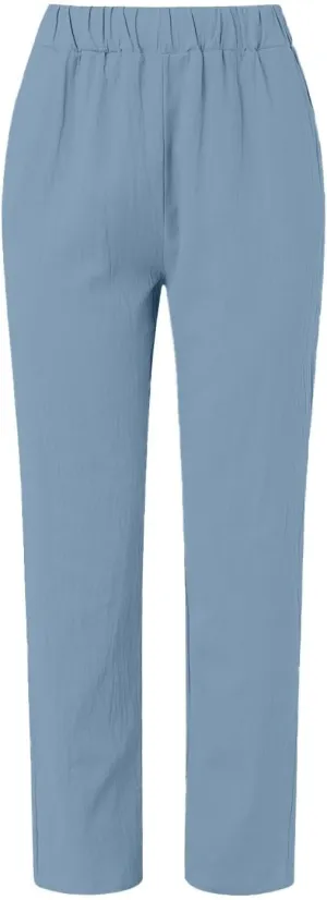 Linen 2024 Summer Pants Women Elastic Waisted Casual Vintage Copped Pants Straight Leg Lightweight Beach Pants