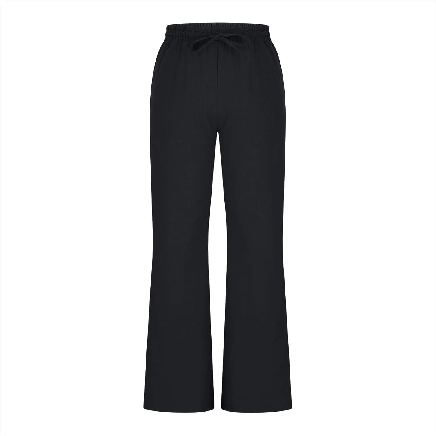 Linen Flared Pants for Women Casual Drawstring Elastic Waist Pant Trendy 2025 Summer Lounge Work Trouser with Pockets