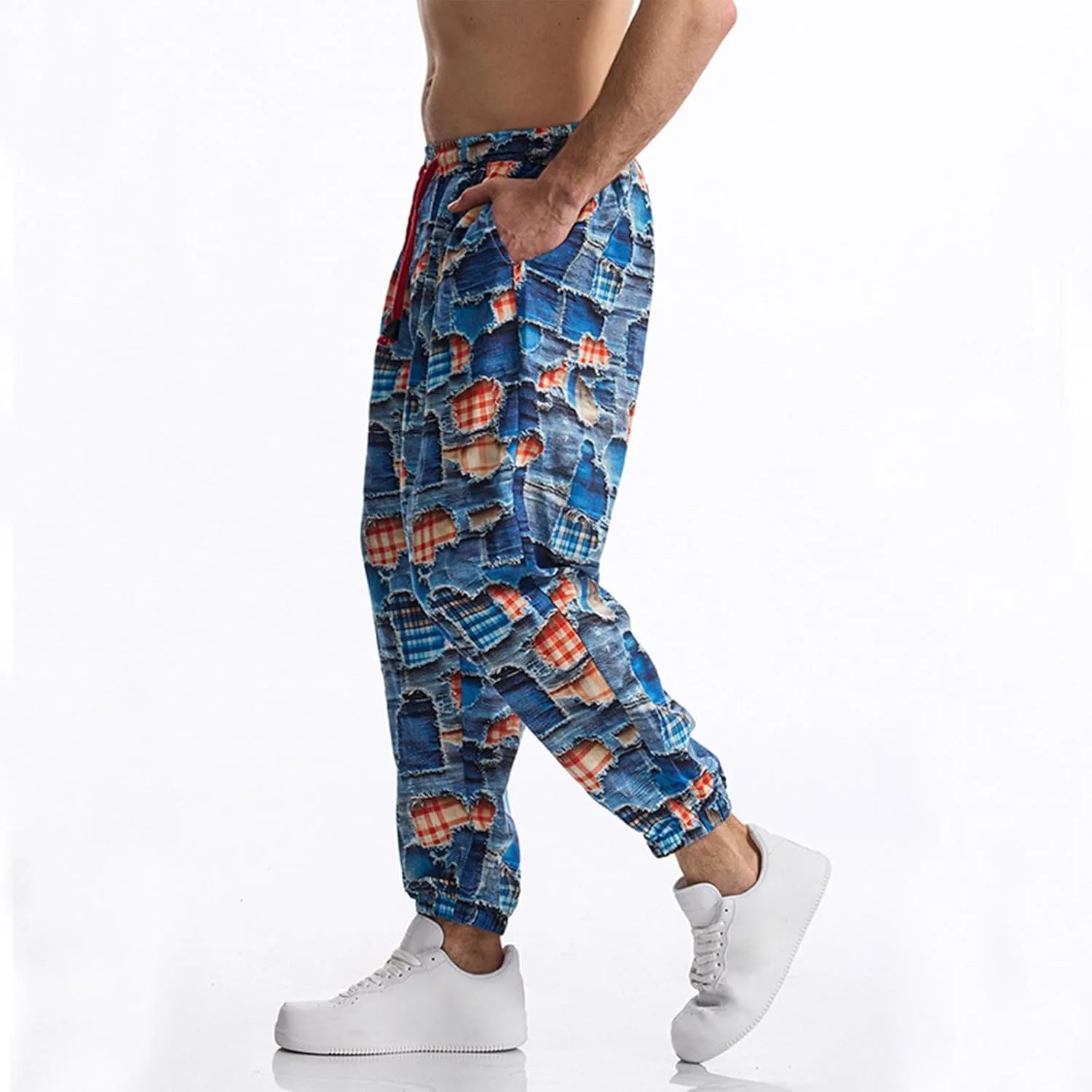 Linen Harem Pants for Men Drawstring Floral Paisley Print Casual Streetwear Hippie Yoga Pants with Pockets
