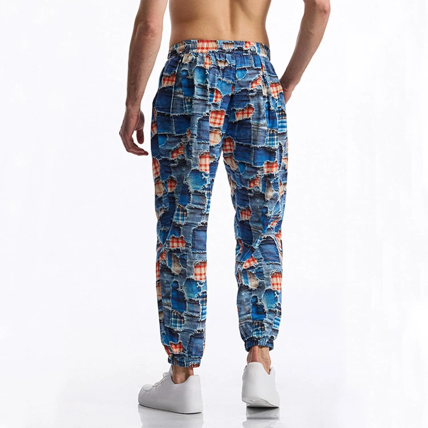 Linen Harem Pants for Men Drawstring Floral Paisley Print Casual Streetwear Hippie Yoga Pants with Pockets