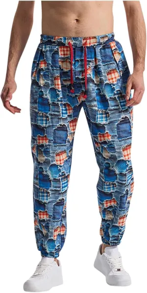 Linen Harem Pants for Men Drawstring Floral Paisley Print Casual Streetwear Hippie Yoga Pants with Pockets