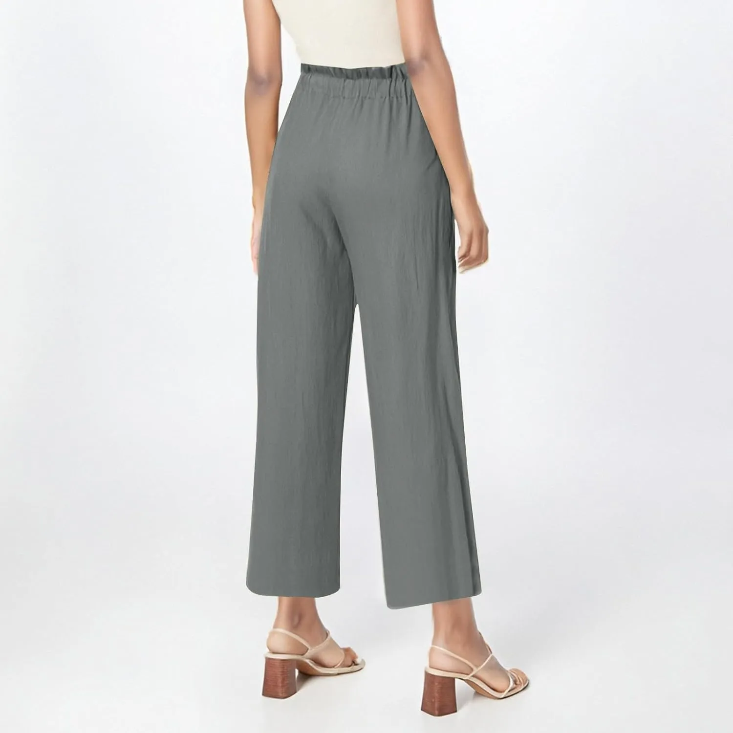 Linen Pants for Women 2025 Summer High Waist Elastic Straight Leg Lounge Palazzo Pant Lightweight Beach Trousers
