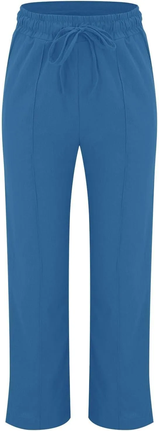 Linen Pants for Women Elastic High Waisted Straight Leg Trousers Pants Loose Casual Summer Dress Pants with Pockets