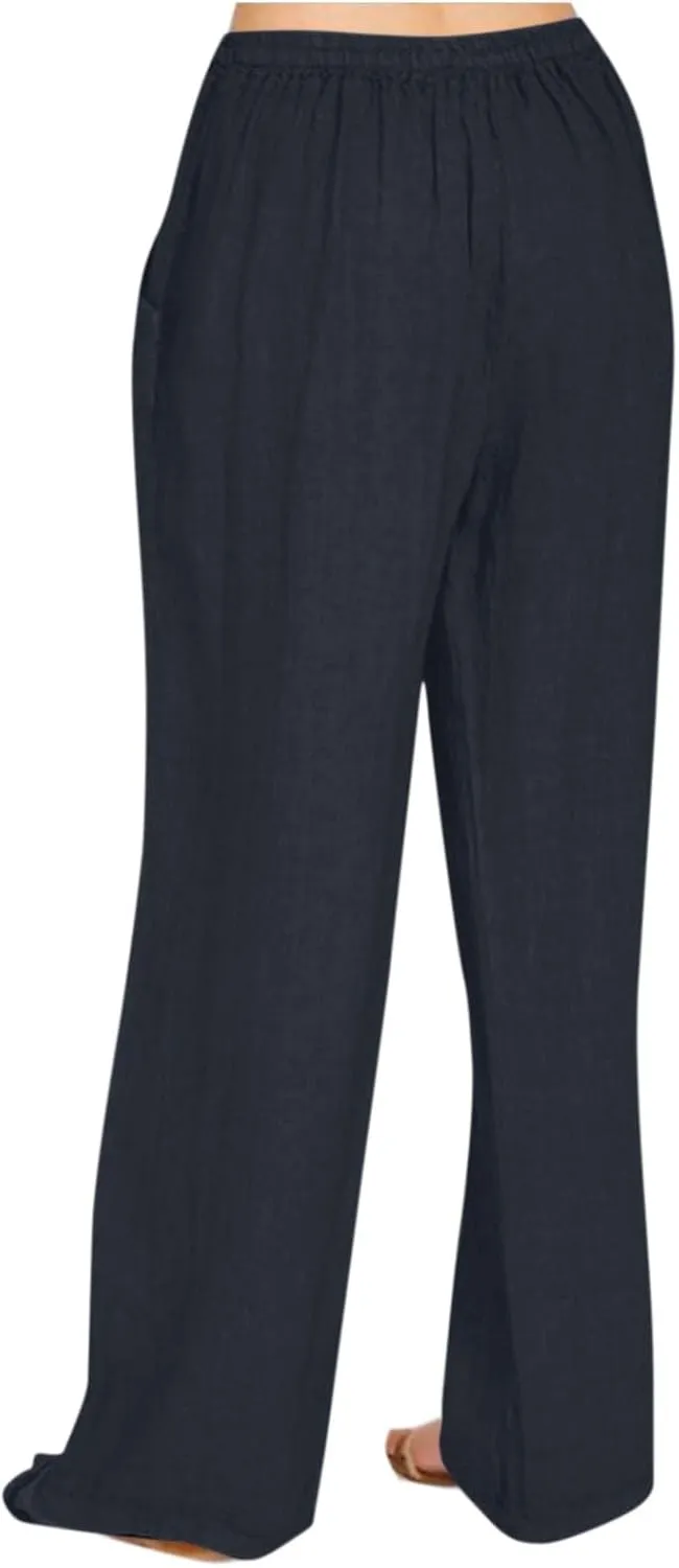 Linen Pants for Women Plus Size Dressy High Waist Wide Leg Pants Summer Comfy Lounge Palazzo Trousers with Pockets 2025