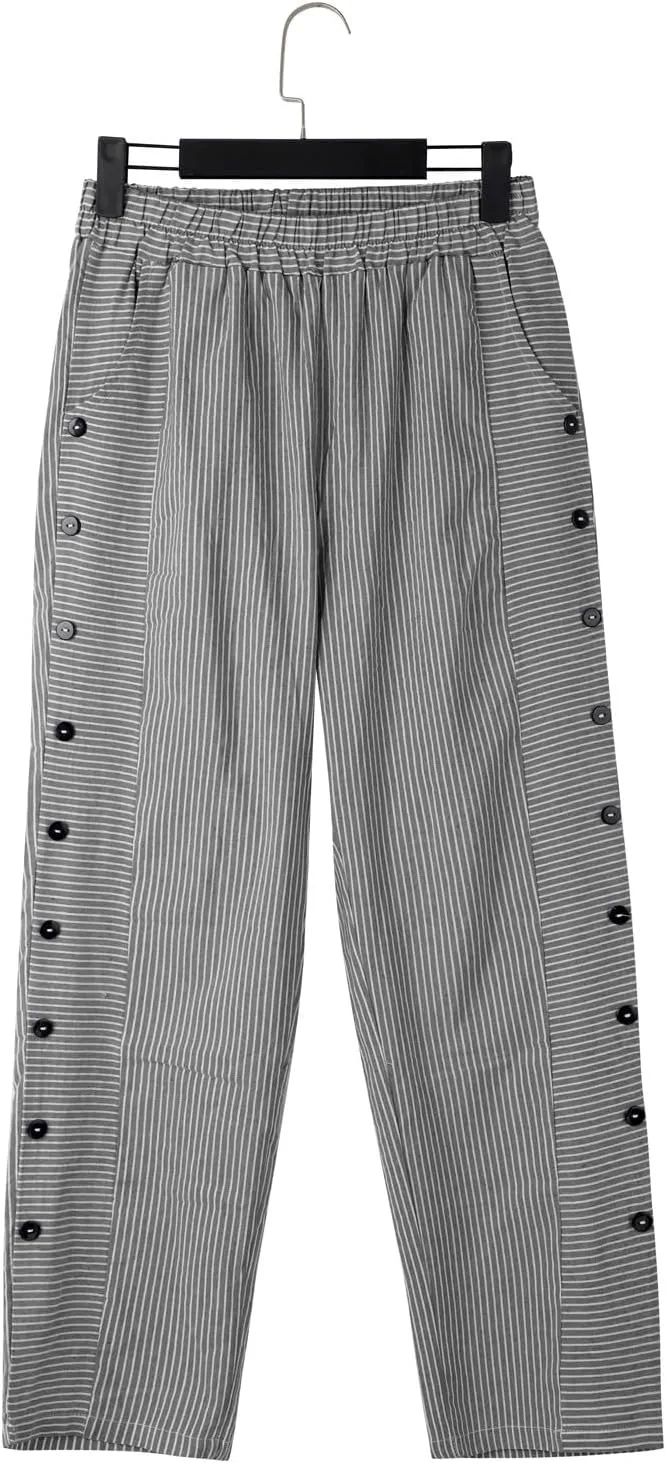 Linen Pants for Women Plus Size Trendy Striped Spring Summer Gauze Pants 2025 Casual Elastic Waist Comfy Trousers