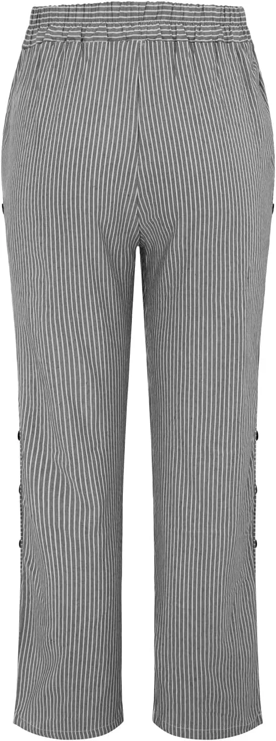 Linen Pants for Women Plus Size Trendy Striped Spring Summer Gauze Pants 2025 Casual Elastic Waist Comfy Trousers