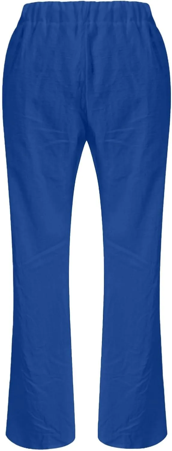 Linen Pants for Women Solid Elastic Pants Long Drawstring Linen Women Waist Summer Vacation High Waist Wide Leg