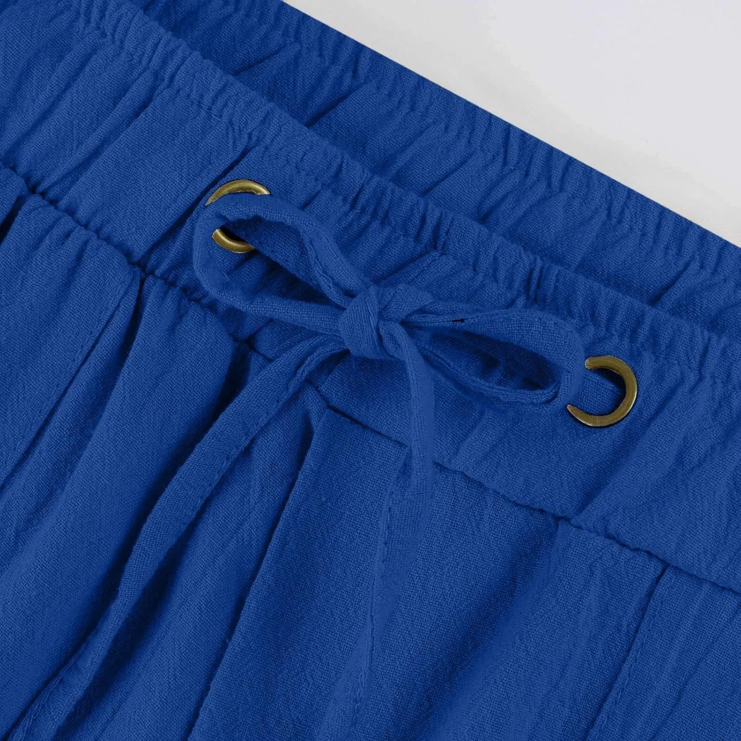 Linen Pants for Women Solid Elastic Pants Long Drawstring Linen Women Waist Summer Vacation High Waist Wide Leg