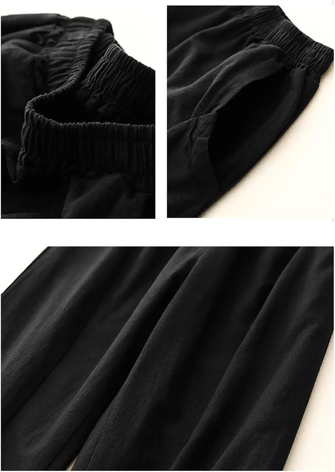 Linen Pants for Women Summer Lightweight High Waist Palazzo Pants Loose Fit Cotton Straight Leg Trouser with Pockets