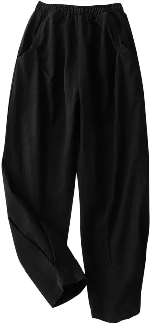 Linen Pants for Women Summer Lightweight High Waist Palazzo Pants Loose Fit Cotton Straight Leg Trouser with Pockets