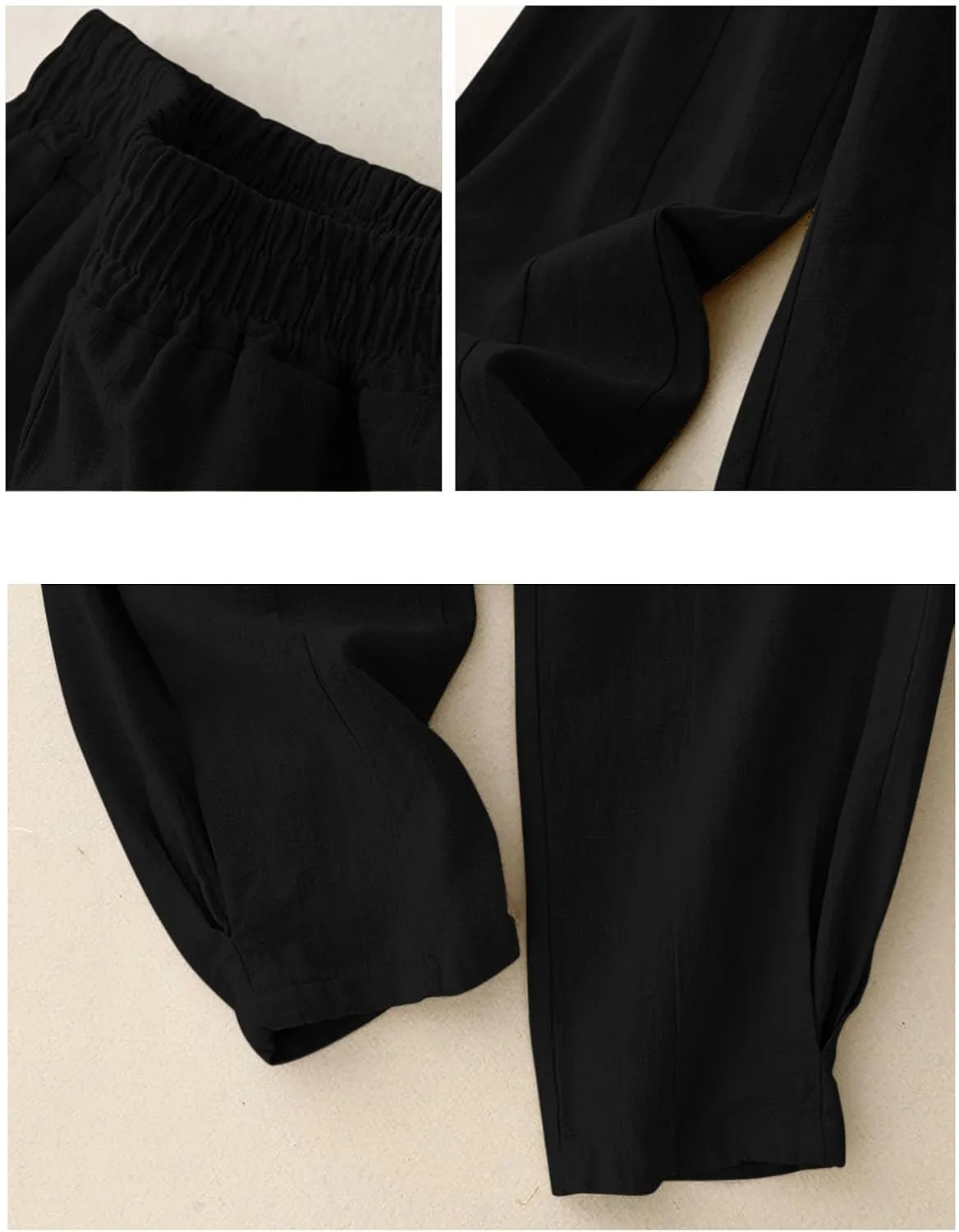 Linen Pants for Women Summer Lightweight High Waist Palazzo Pants Loose Fit Cotton Straight Leg Trouser with Pockets