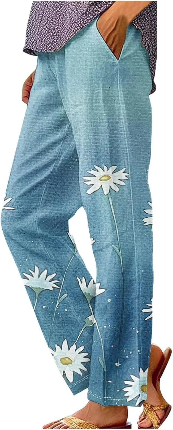 Linen Pants High Waist Button Fly Design Wide Leg Casual Palazzo Trousers with Pockets Trend 2025