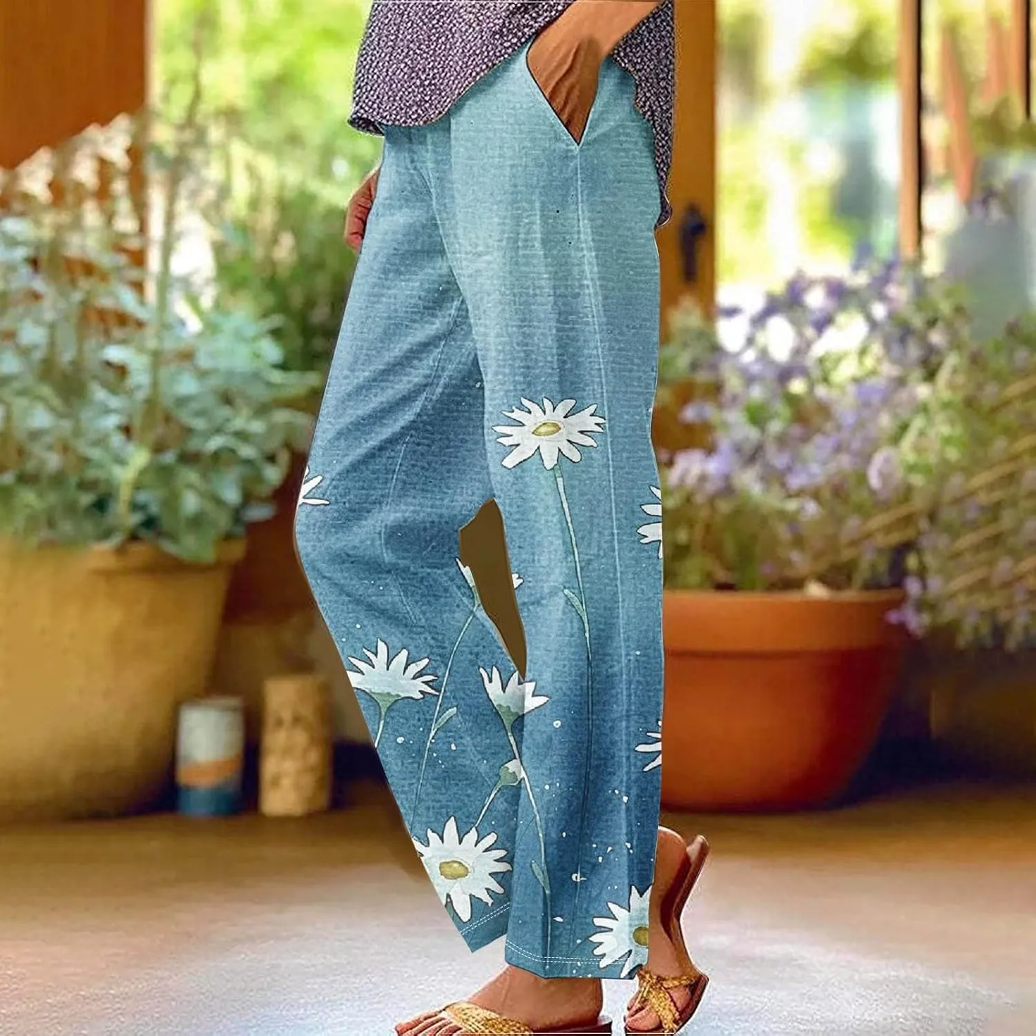 Linen Pants High Waist Button Fly Design Wide Leg Casual Palazzo Trousers with Pockets Trend 2025