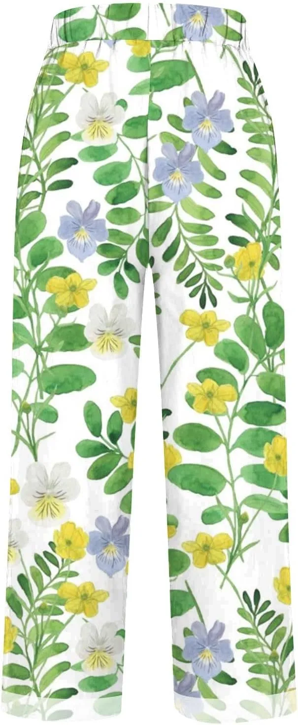 Linen Pants Women 2025 Elastic Waist Straight Leg Lounge Pants Solid Color Lightweight Trendy Trousers with Pocket