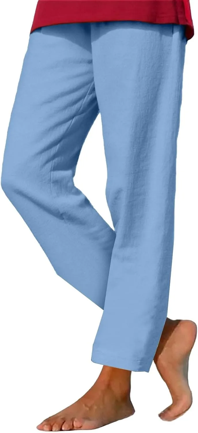 Linen Pants Women 2025 Straight Wide Leg Pants High Waisted Casual Summer Pants Lounge Beach Trousers with Pockets