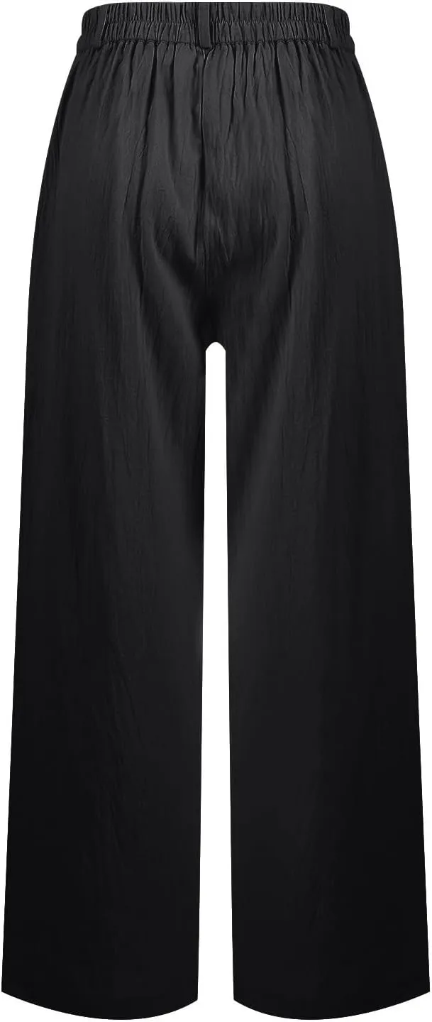 Linen Wide Leg Pants for Women Business Casual High Waisted Dress Pants Office Work Pants Straight Trousers w/Pockets