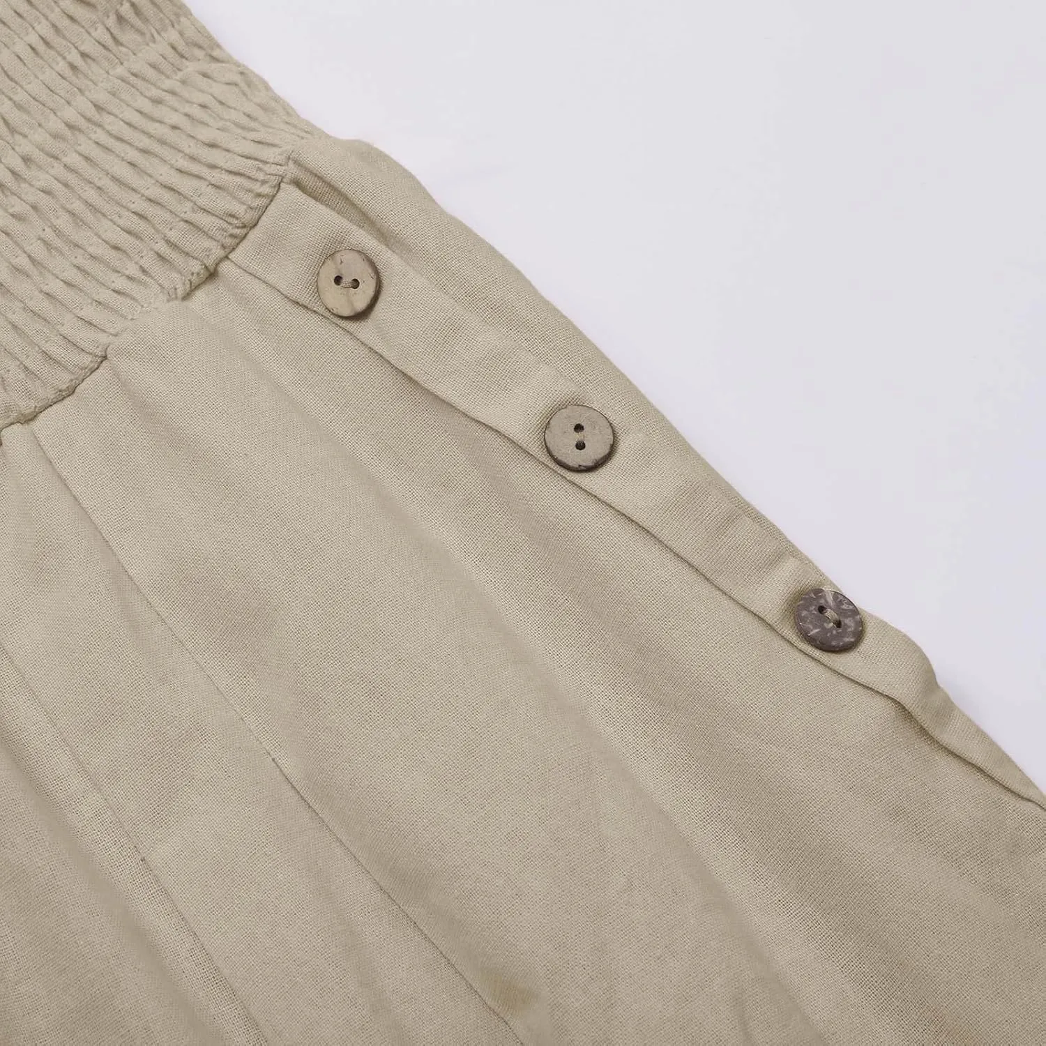 Linen Wide Leg Pants for Women Summer Casual Pleated Elastic High Waistband Palazzo Trousers Beach Yoga Trousers with Pockets