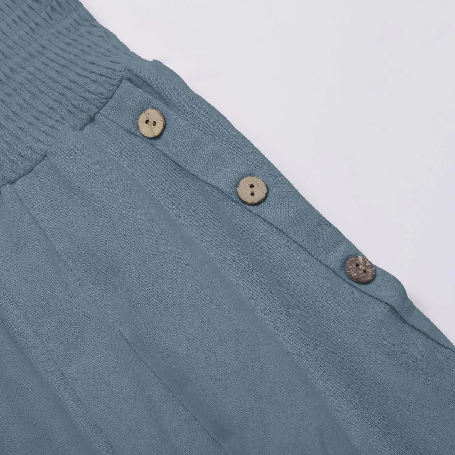 Linen Wide Leg Pants Women Summer Casual Drawstring Elastic High Waist Trousers Beach Trendy Palazzo Pant Knit Pants