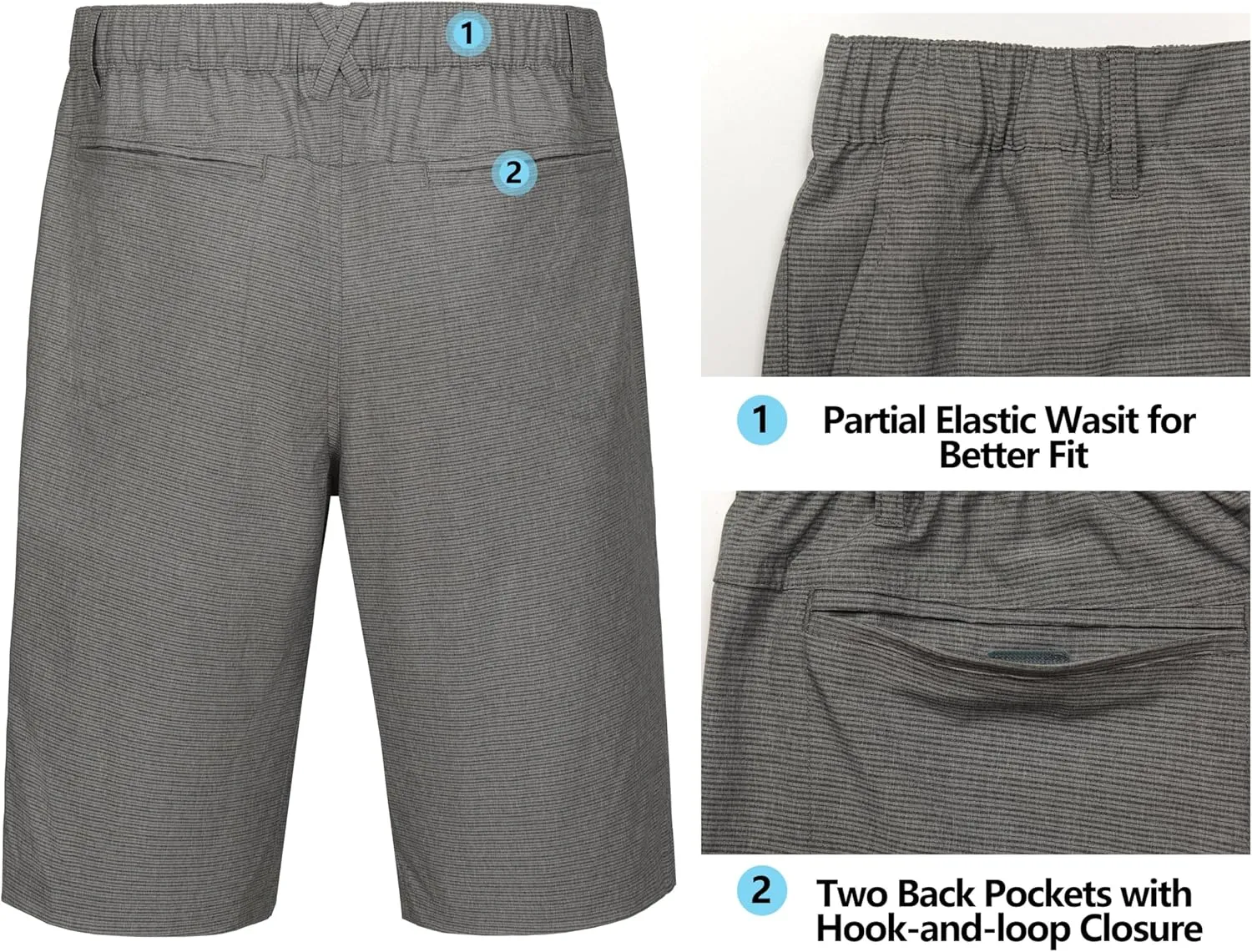 Little Donkey Andy 12 Inch Inseam Golf Shorts for Men Bermuda Quick Dry Elastic Waist Shorts for Hiking Travel Casual