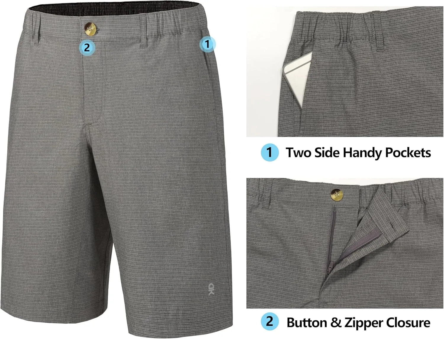 Little Donkey Andy 12 Inch Inseam Golf Shorts for Men Bermuda Quick Dry Elastic Waist Shorts for Hiking Travel Casual