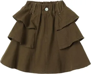 LittleSpring Girls Twill Jean Skirts Cotton Pleated Ruffle Skorts