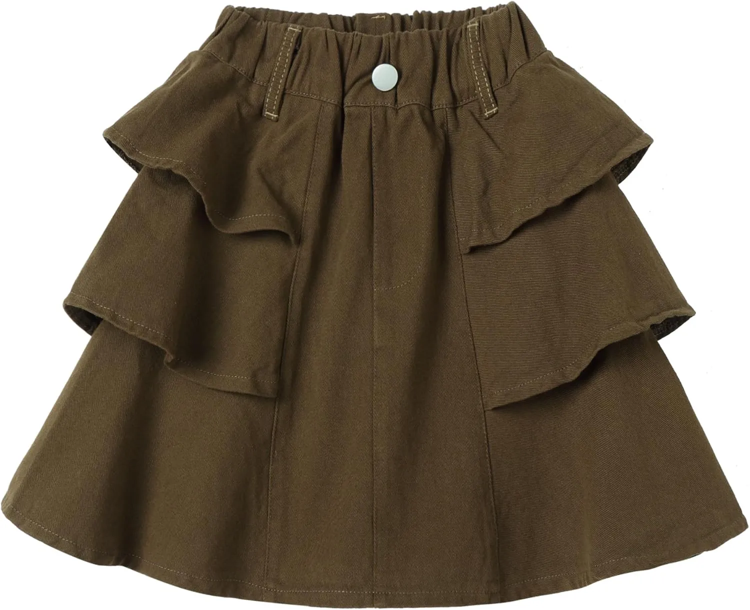 LittleSpring Girls Twill Jean Skirts Cotton Pleated Ruffle Skorts