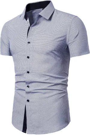 LOCALMODE Men's Regular Fit Cotton Business Casual Shirt Solid Short Sleeve Button Down Dress Shirts