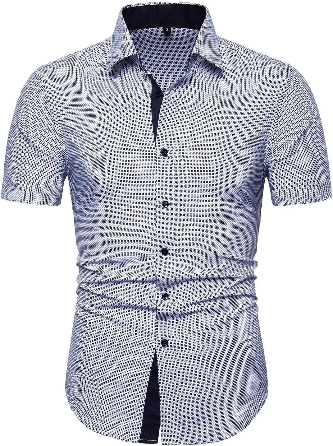 LOCALMODE Men's Regular Fit Cotton Business Casual Shirt Solid Short Sleeve Button Down Dress Shirts