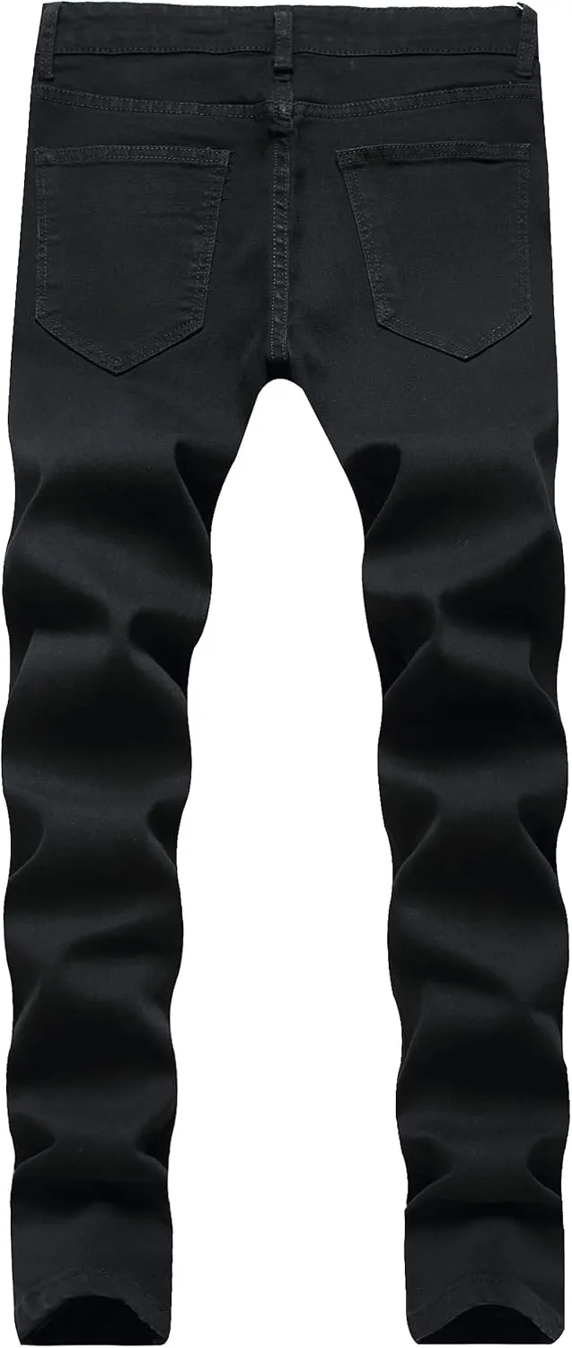 LONGBIDA Mens Skinny Slim Fit Ripped Straight Hip Hop Biker Stretchy Jeans
