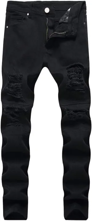 LONGBIDA Mens Skinny Slim Fit Ripped Straight Hip Hop Biker Stretchy Jeans