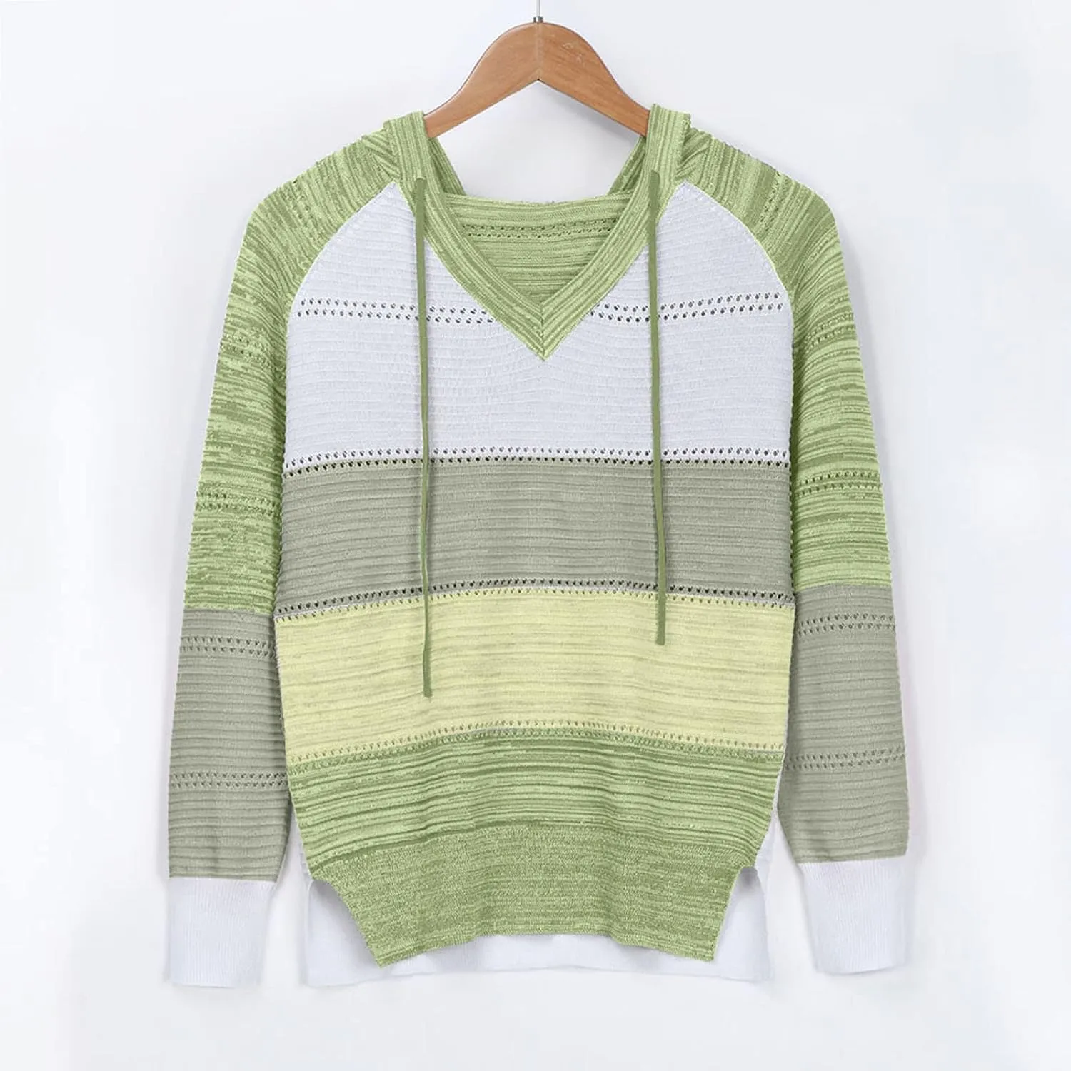 LRMQS Womens Fall Fashion 2024 Color Block Drawstring Hoodies Sweater Trendy Casual Loose Cute Knit Pullover Winter Clothes