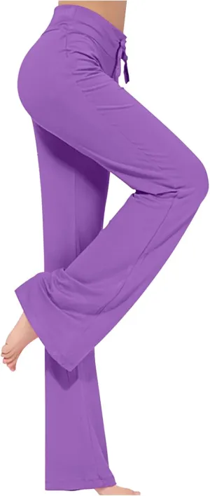 LRMQS Womens Wide Leg Yoga Leggings Drawstring Elastic High Waist Gym Sports Tights Pant Workout Casual Loose Trousers