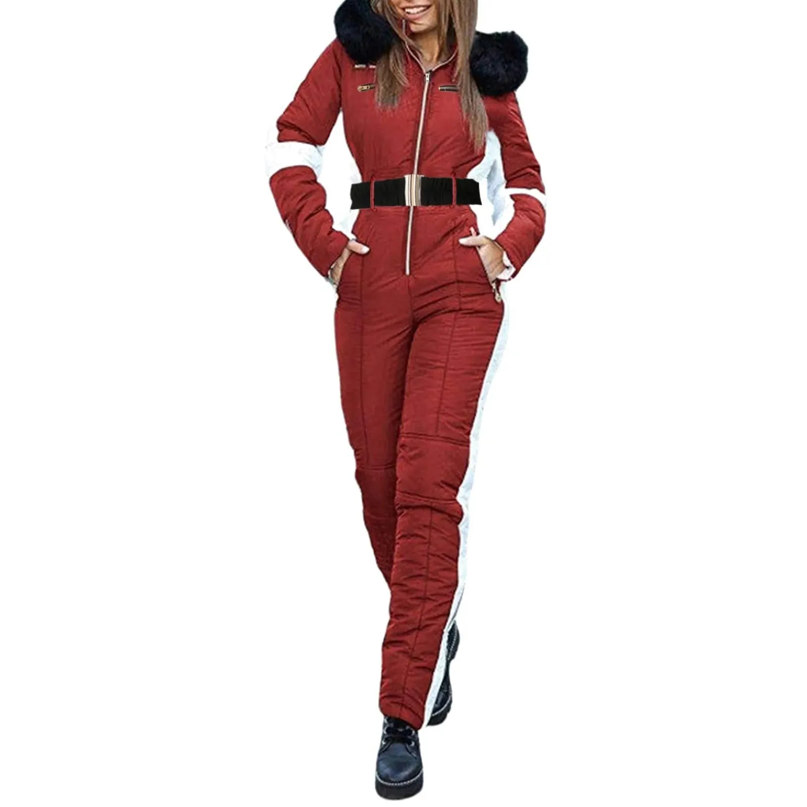 LVSANW Outdoor Ski Jumpsuit Thick Winter Warm Jumpsuit Woman'S Snowboard Skisuit Outdoor Sports Skiing Pant Set Zipper Ski Suit Clothes
