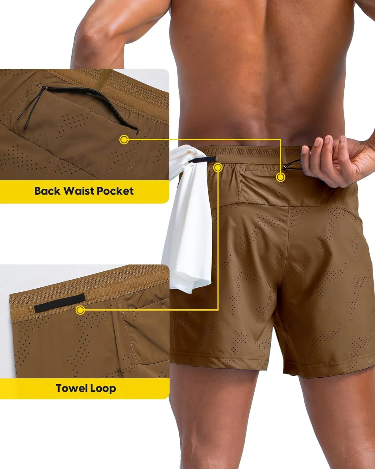 maamgic Mens 2 in 1 Running Shorts 5" Gym Workout Shorts with Zipper Pockets