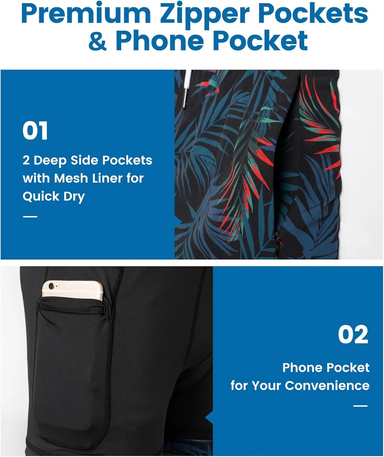 maamgic Mens Swim Trunks with Compression Liner 5" Stretch Beach Shorts Quick Dry with Zipper Pockets No-Chafing Board Shorts