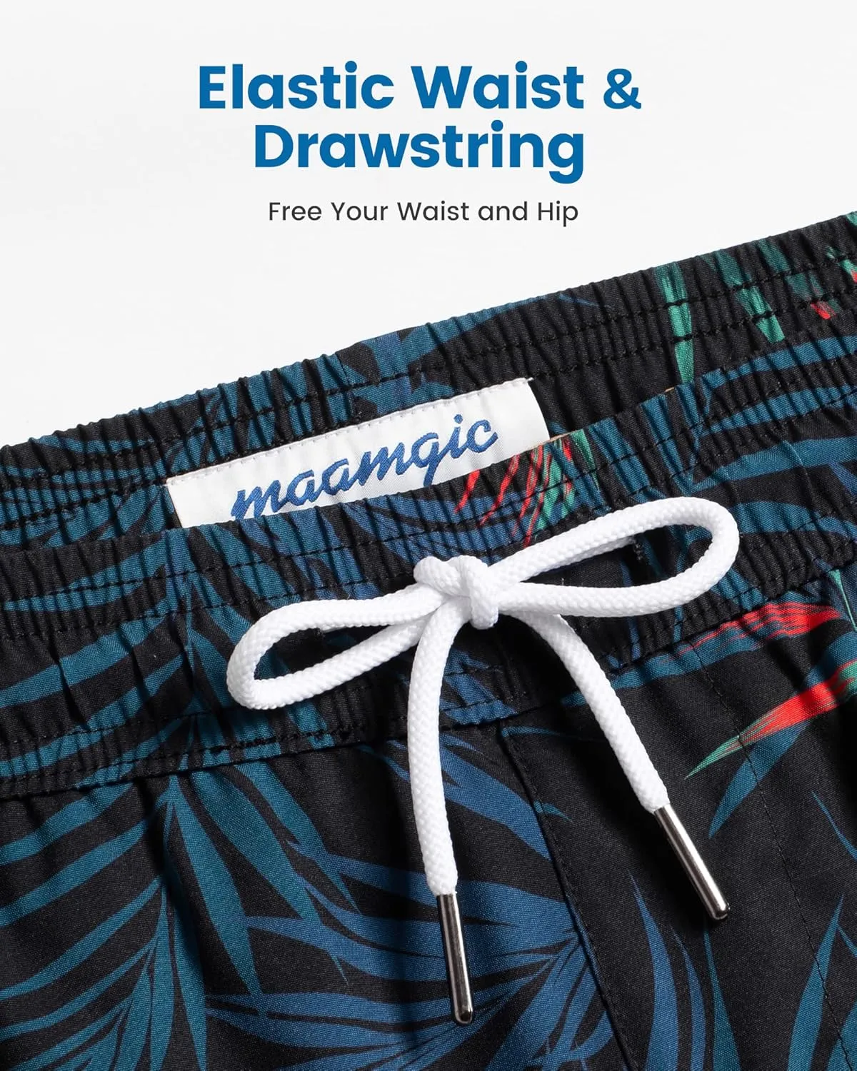 maamgic Mens Swim Trunks with Compression Liner 5" Stretch Beach Shorts Quick Dry with Zipper Pockets No-Chafing Board Shorts