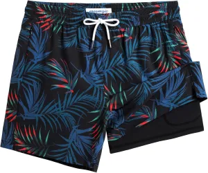 maamgic Mens Swim Trunks with Compression Liner 5" Stretch Beach Shorts Quick Dry with Zipper Pockets No-Chafing Board Shorts