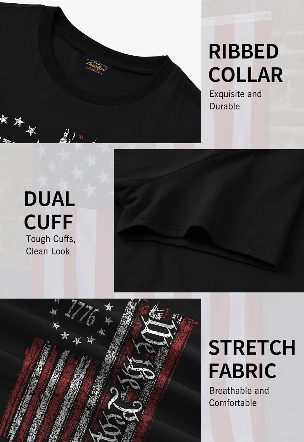 Mainfini Men's 4th of July T-Shirt American Flag 1776 Short Sleeve Tshirt (S-3XL)