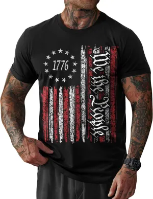 Mainfini Men's 4th of July T-Shirt American Flag 1776 Short Sleeve Tshirt (S-3XL)