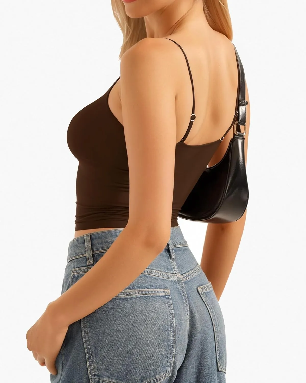 MANGOPOP Women's Tank Tops Detachable Bra Spaghetti Strap Cami Sexy Square Neck Sleeveless Basic Tee Shirts