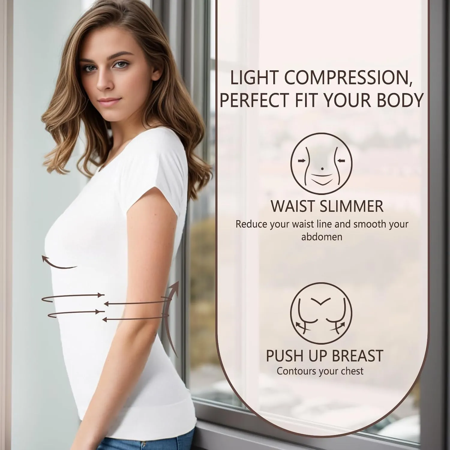  MD Womens Undershirt Short Sleeve, Compression T-Shirt Tank Tops, Tummy Control Scoop Neck Basic Tee Camisole Seamless