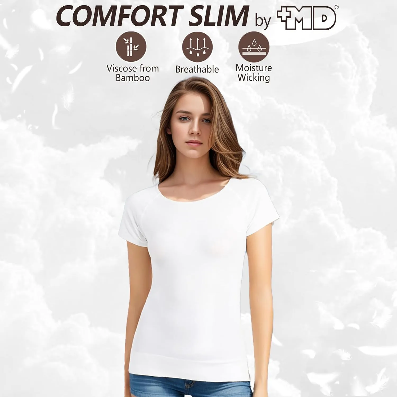  MD Womens Undershirt Short Sleeve, Compression T-Shirt Tank Tops, Tummy Control Scoop Neck Basic Tee Camisole Seamless