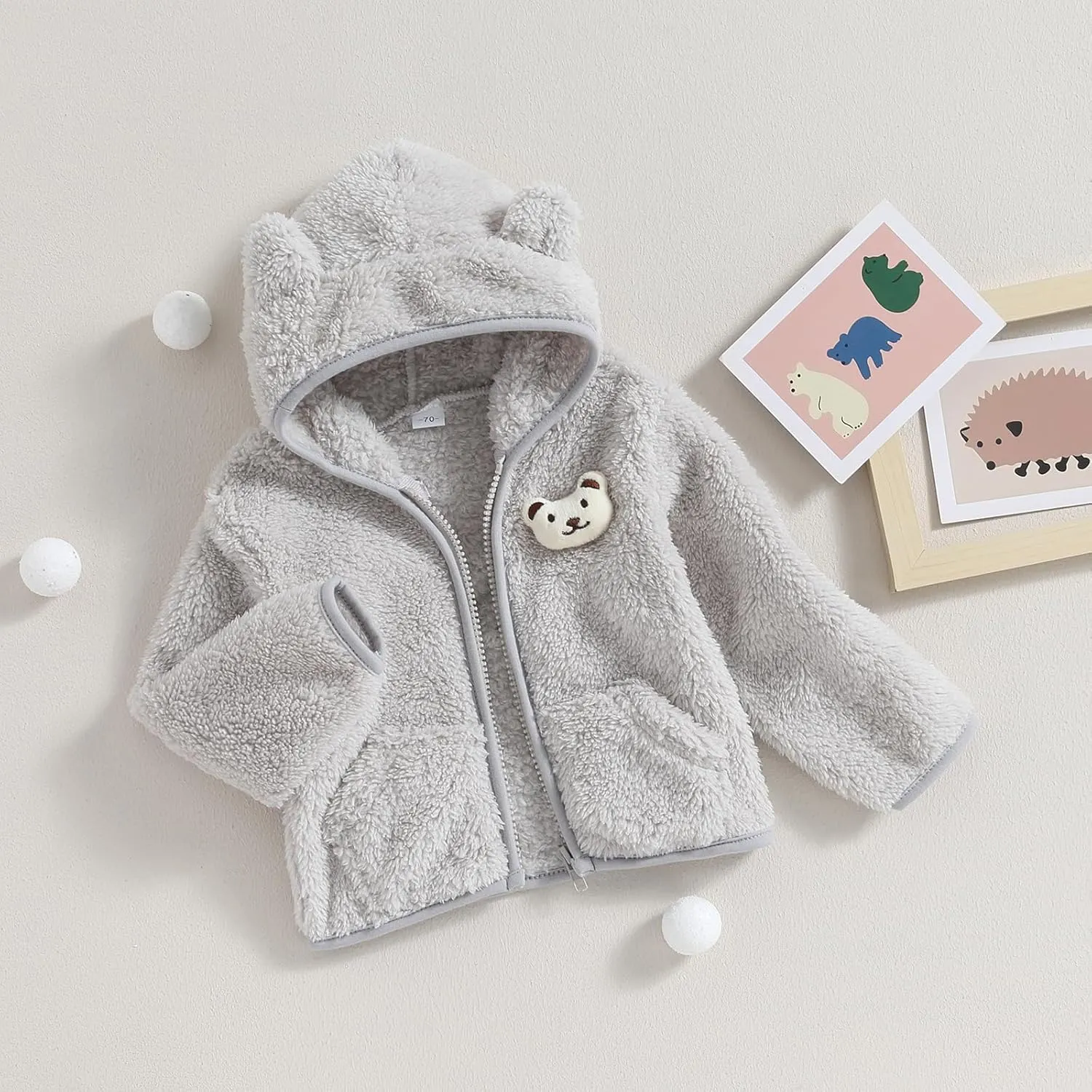 Meiweileya Baby Girl Boy Fleece Zip Up Hoodie Bear Ears Fuzzy Jacket Hooded Teddy Coat Winter Shacket Warm Outwear Cardigan