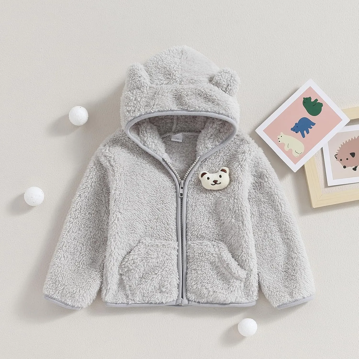 Meiweileya Baby Girl Boy Fleece Zip Up Hoodie Bear Ears Fuzzy Jacket Hooded Teddy Coat Winter Shacket Warm Outwear Cardigan