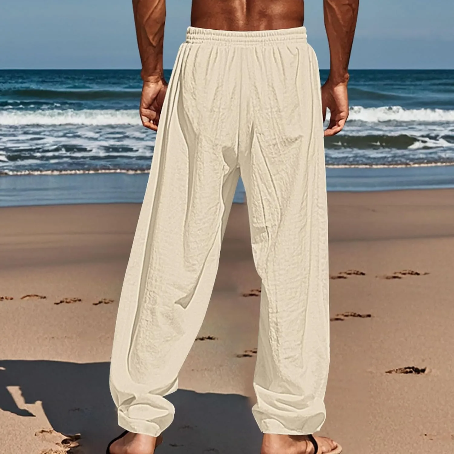 Men Palm Tree Graphic Pants Sun Beach Print Pants Summer Lightweight Vacation Beach Casual Slacks Drawstring Trousers